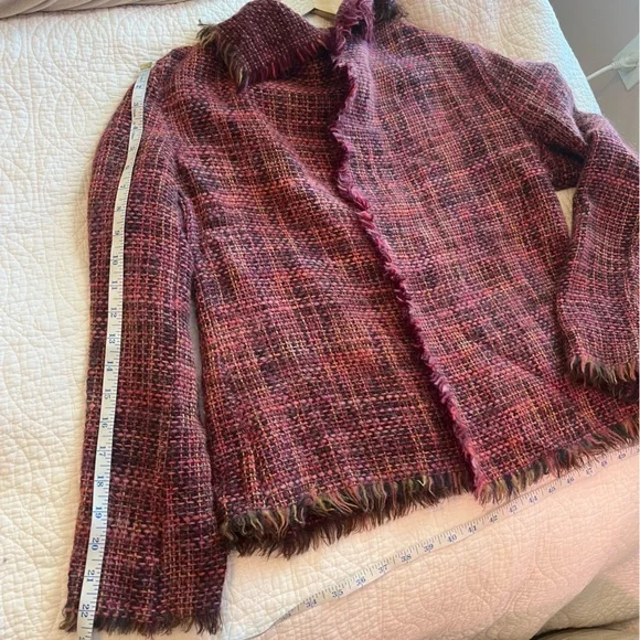 Missoni Vtg Tweed Wool Alpaca Fringe Jacket EU 42 US 10 Pink Designer Boucle Y2K - Picture 6 of 7